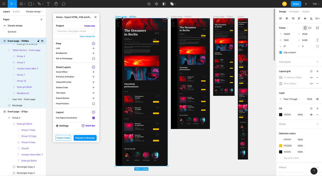 GIF showing how to create breakpoints in prototyping with Anima