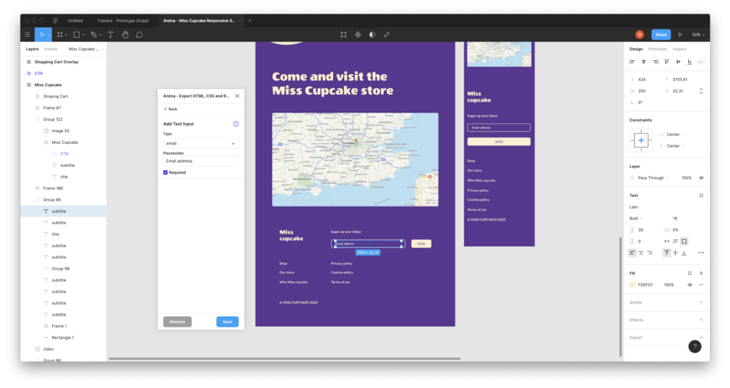 Figma design with a live form, by using Anima