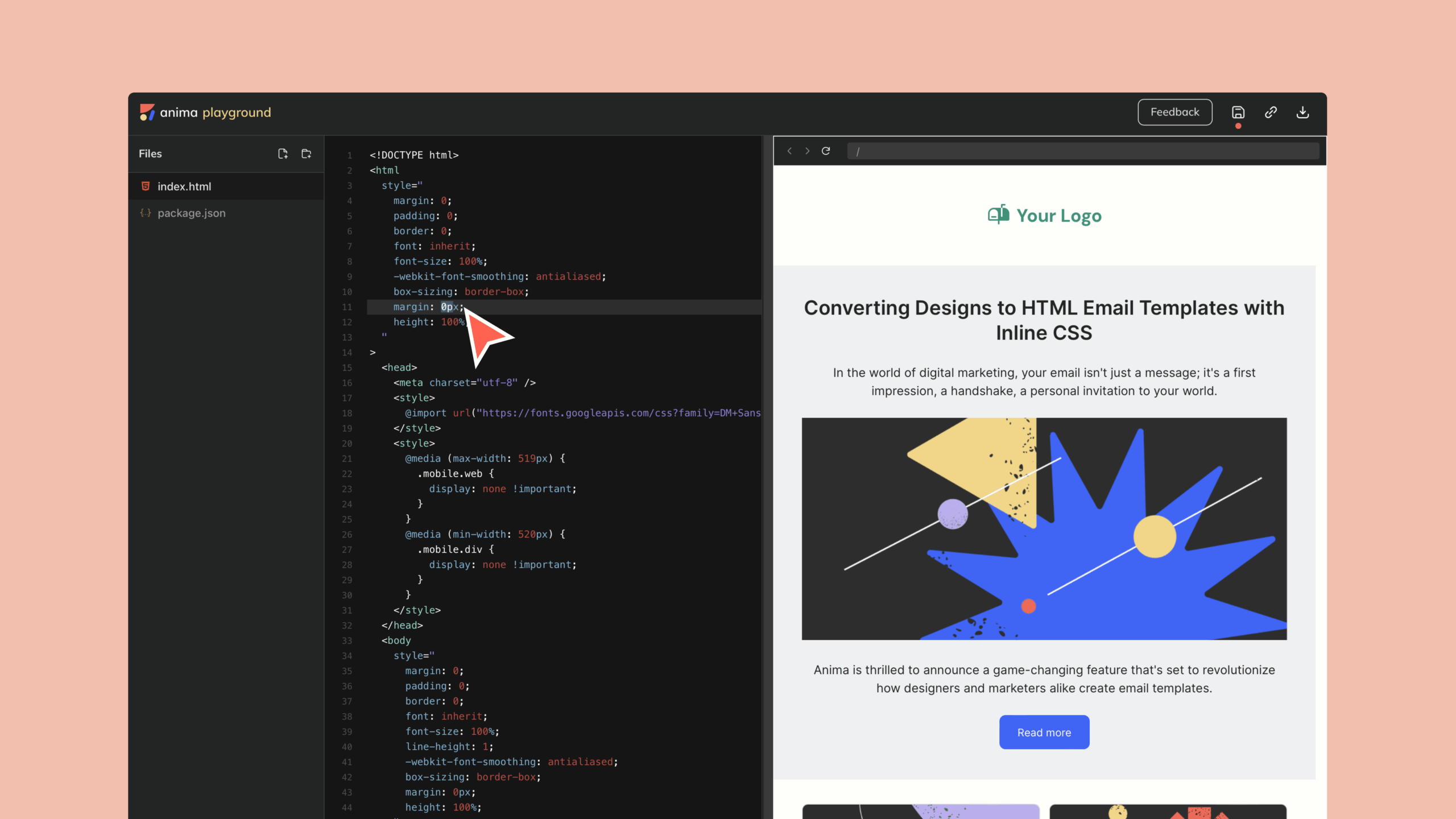 Your HTML email Code in Playground