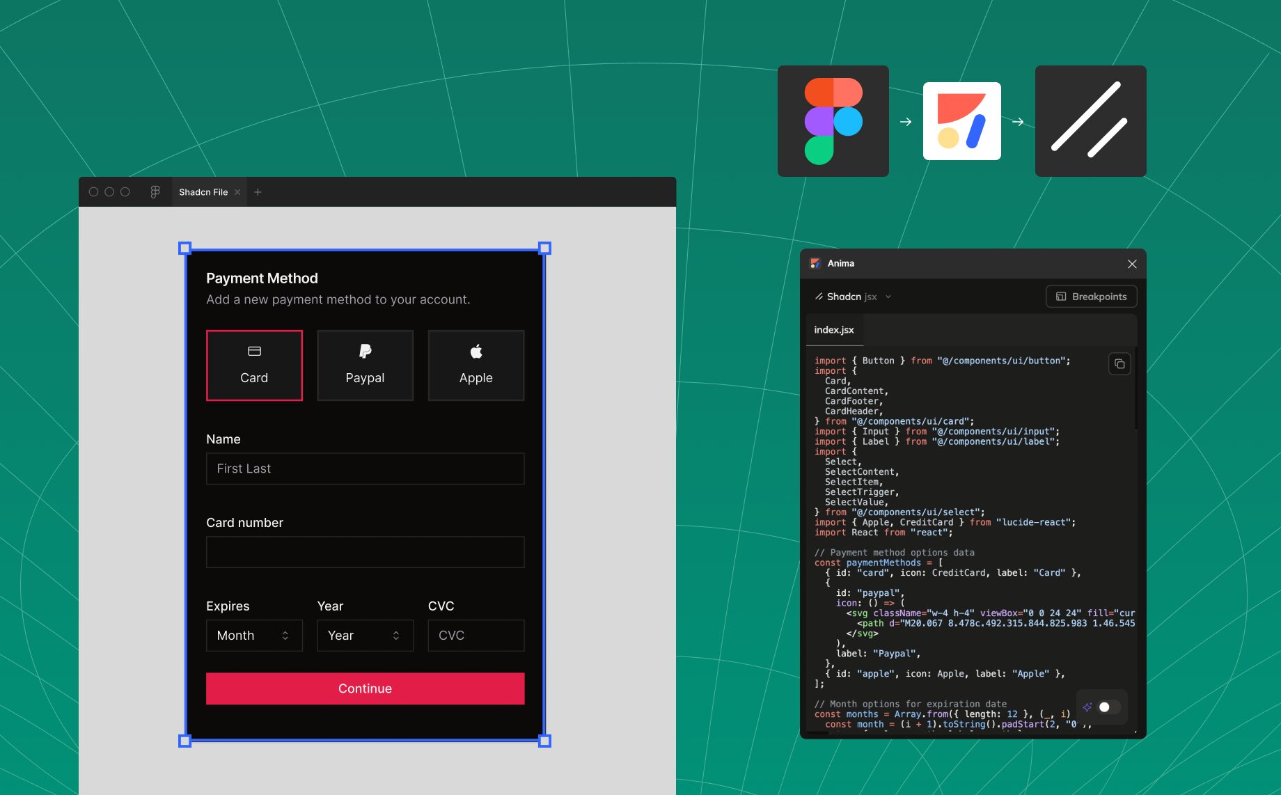 Figma to shadcn - payment method