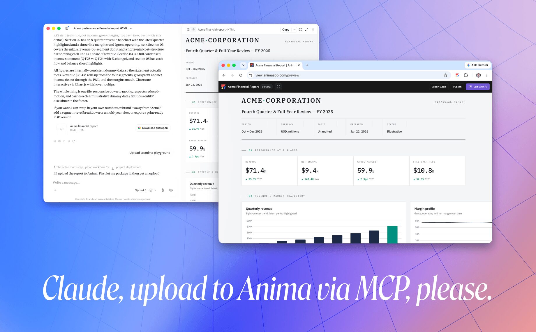 Claude artifact uploaded to Anima Playground via MCP