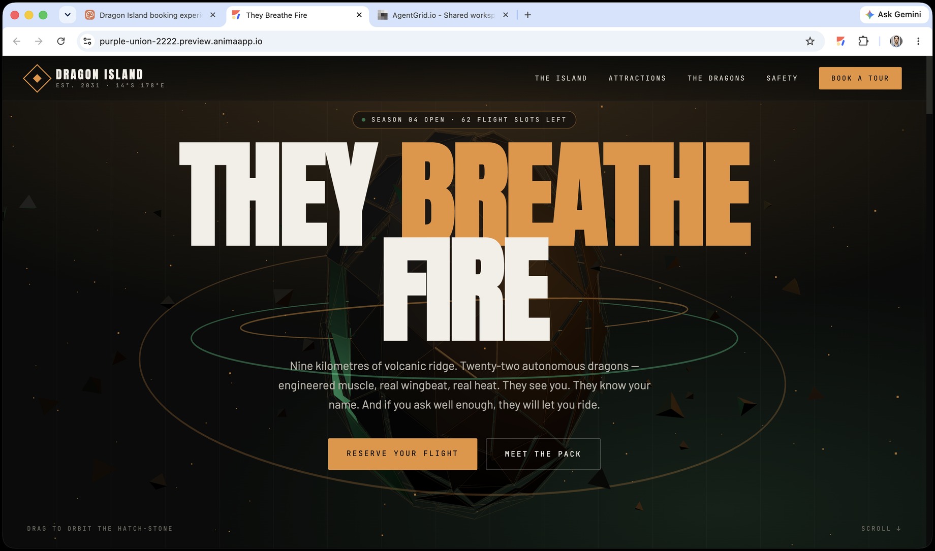 Working website published from an AgentGrid.io app artifact
