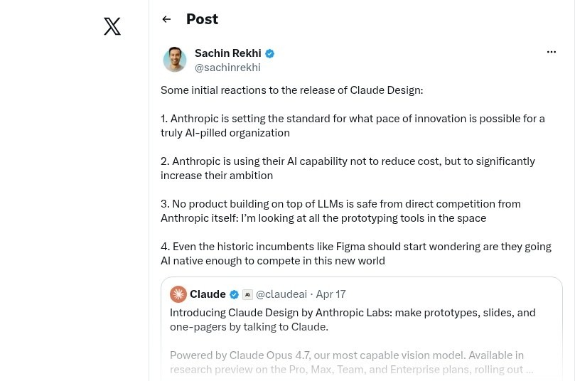 Sachin Rekhi early reactions to Claude Design