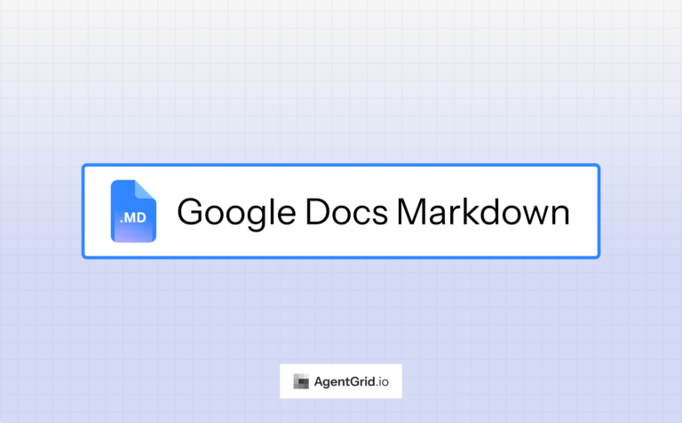 Google Docs Markdown cover with an .MD document icon and AgentGrid.io logo