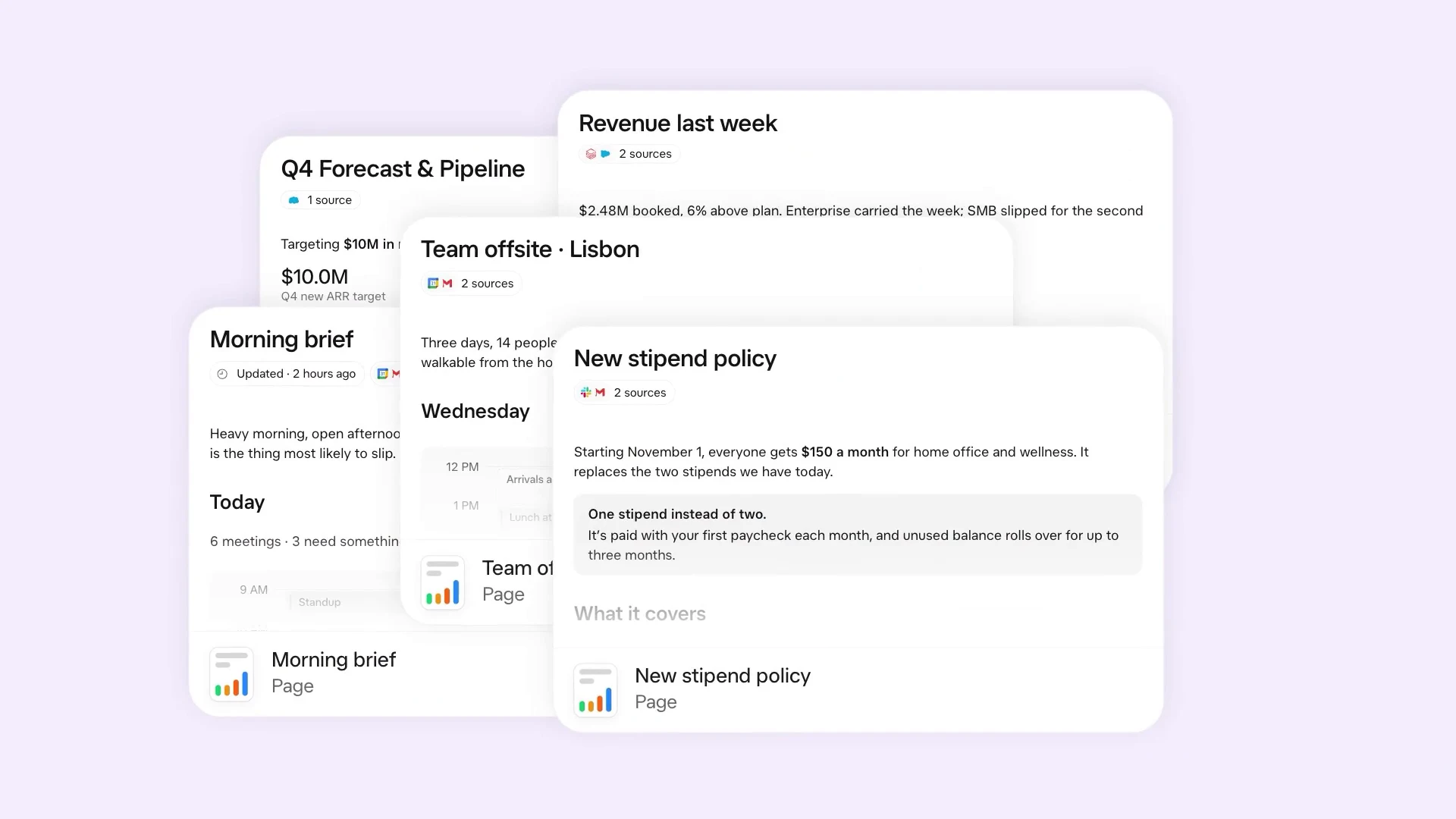 Several Grok Bot Pages, including a Q4 forecast, a morning brief and a shipped policy memo